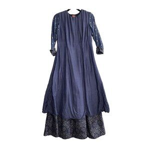 ANUSHREE Women Maxi Dress Indian 3/4 Sleeves Traditional Sz S/XS Blue 94-23